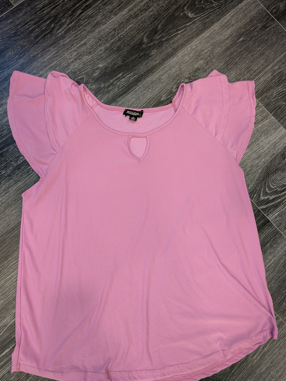 Avenue Pink Flutter Sleeve Keyhole Top